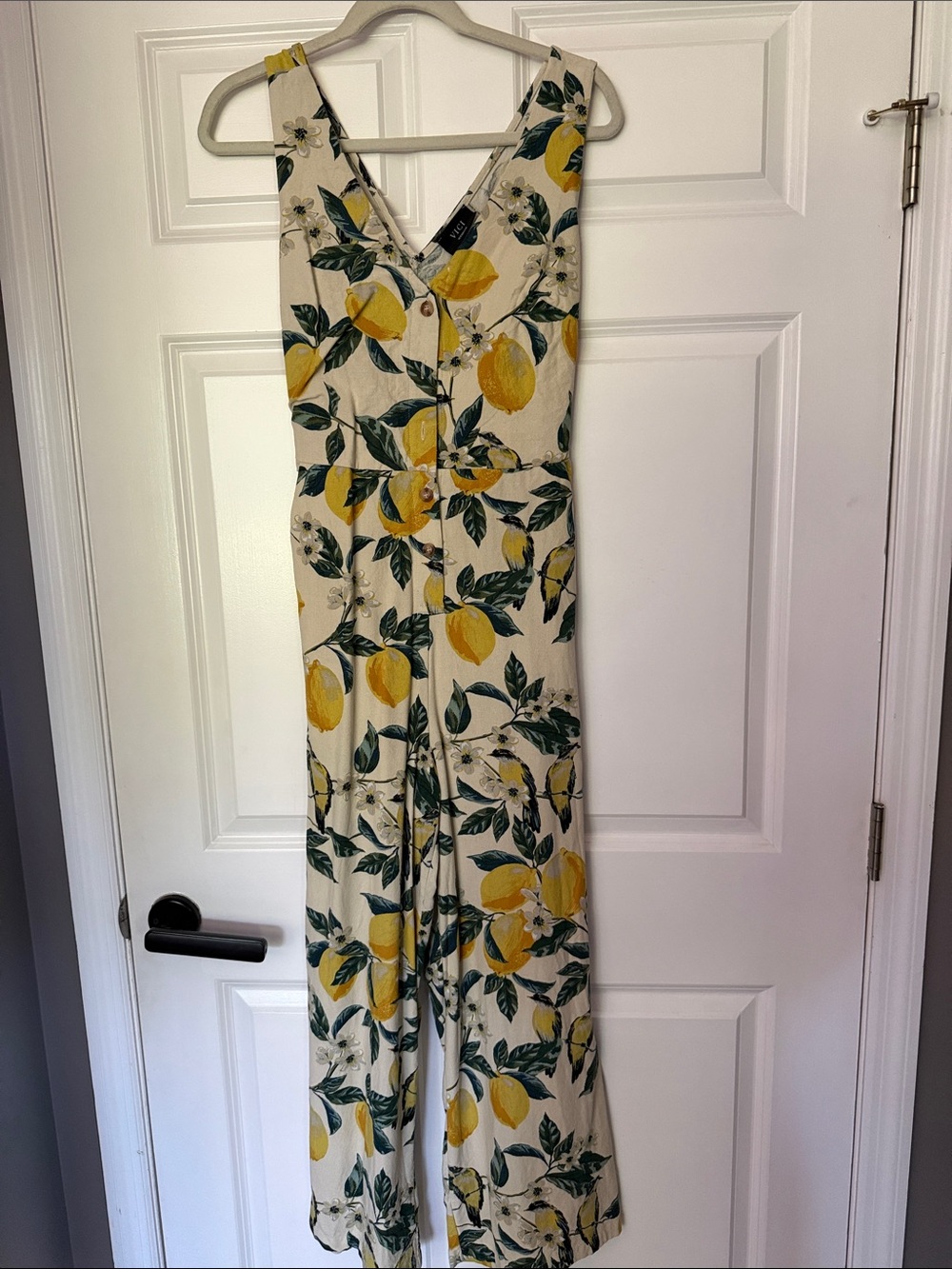Sleeveless linen Lemon-Print Wide-Leg Jumpsuit - Cream/Yellow
